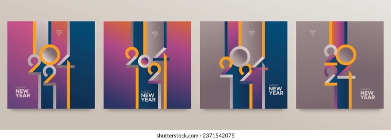 2024 new year square template with unique number design and colours