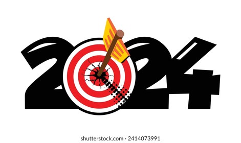 2024 new year target audience concept. Creative thinking drawing charts and graphs business success strategy. Vector template on transparent background
