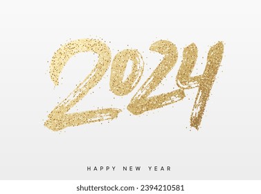 2024 New Year. Text golden with bright sparkles. vector illustration
