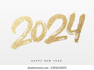 2024 New Year. Text golden with bright sparkles. vector illustration