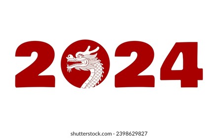 2024 New Year typography with Chinese dragon silhouette illustration. Asian zodiac sign cartoon character. Hand drawn style vector. Design element for traditional holiday card, banner, poster, decor