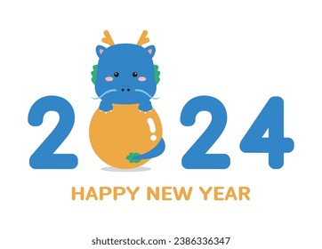 2024 New Year typography design with cute dragon character. 2024 is called the ‘Year of the Dragon’ in Asia and Korea.