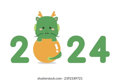 2024 New Year typography design with cute dragon character. 2024 is called the ‘Year of the Dragon’ in Asia and Korea.