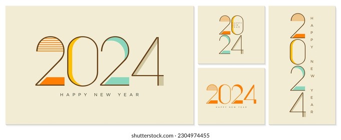 2024 new year with unique numbers and soft and beautiful colors. 2024 new year celebration banner.