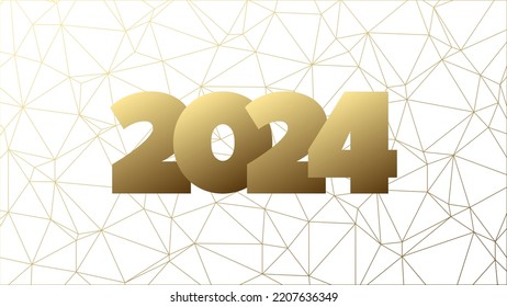 2024 New Year vector icon with gold gradient poly background. Element for web design, event, celebration, decoration, congratulation, winter holiday. Triangle pattern