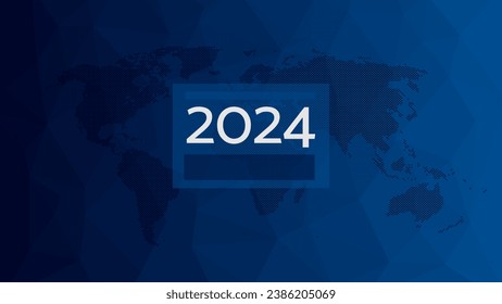 2024 New Year vector. World map symbol. Blue gradient triangle pattern. Polygonal background for web design, business, finance, page, template, global presentation