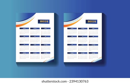 2024 new year wall calendar design print template