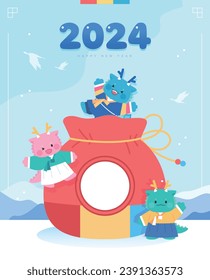 2024 New Year's Blue Dragon Character Illustration
