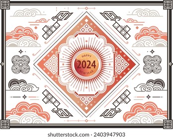 2024 New year's card design with Oriental Pattern