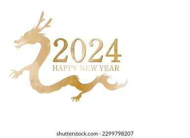 Ilustración Dragon de la tarjeta de Año Nuevo 2024, diseño de estilo japonés