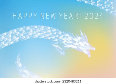 2024 New year's card with the dragon clouds spreading out in the sunrise sky.