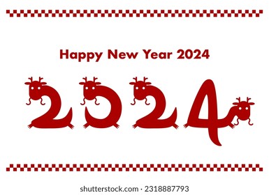 2024 New Year's card illustration. Year of the Dragon. Dragons in the form of 2024 numbers. Vector illustration. 