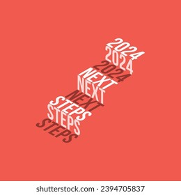 2024 next steps stairs Isometric stairs text effect isolated on radiant red background, Vector Illustration.