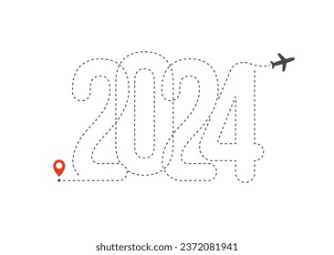 2024 number contour lines for flightway on white background. Perfect for your holiday greeting cards, captures the spirit of adventure and the joy of the journey season. Vector illustration