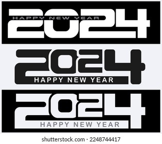 Diseño de números 2024 , aislado en blanco y negro , feliz año nuevo 2024 ,diseño para fondo , tarjeta , afiche 