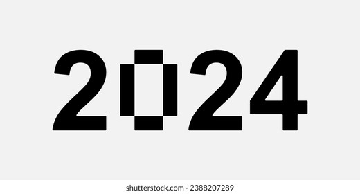 2024. Number 2024 in digitally style. Happy 2024 new year. Hand drawn doodle lettering vector illustration for flyers, greeting card for happy new year print. Futuristic element. Hi-tech cyberpunk.