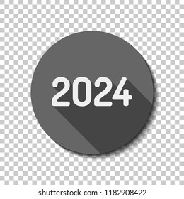2024 number icon. Happy New Year. flat icon, long shadow, circle, transparent grid. Badge or sticker style