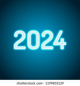 2024 number icon. Happy New Year. Neon style. Light decoration icon. Bright electric symbol