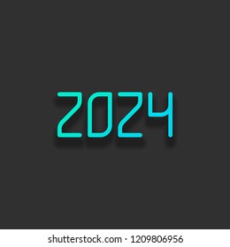 2024 number icon. Happy New Year. Colorful logo concept with soft shadow on dark background. Icon color of azure ocean