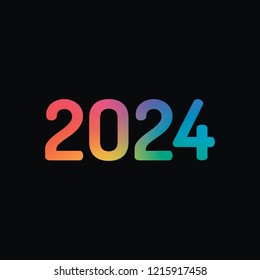 2024 number icon. Happy New Year. Rainbow color and dark background