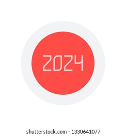 2024 number icon. Happy New Year. Icon in colored circle with gray bold border. Web button, modern flat design