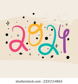 número 2024. Diseño de texto del logo 2024. Plantilla de diseño Cartel de tipografía de celebración, banner o tarjeta de saludo para Feliz Año Nuevo. Ilustración vectorial
