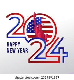 2024 number logo or typography with USA Flag and liberty statue design