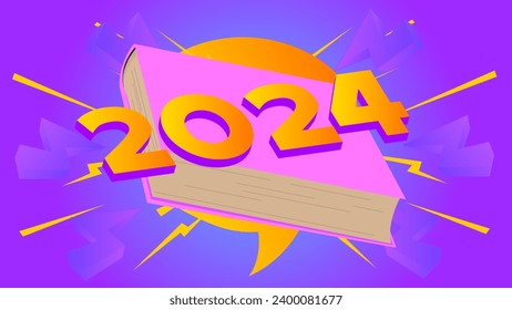 2024 number on a book, cartoon vector illustration.