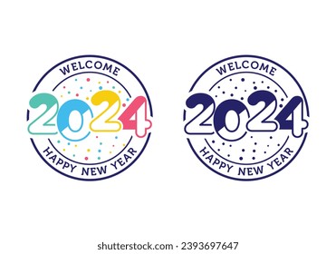 2024 number text happy new year emblem badge vector design template