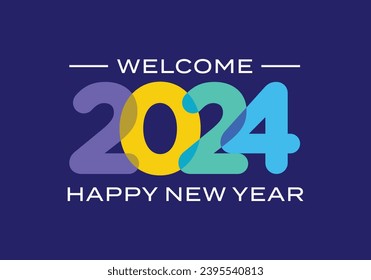 2024 number text happy new year overlapping color vector design template