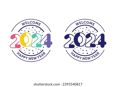 2024 number text happy new year emblem badge vector design template