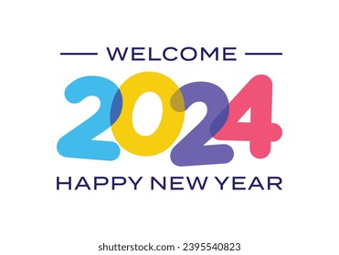2024 number text happy new year overlapping color vector design template