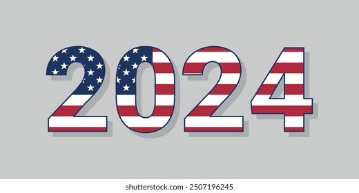 Números de 2024 en colores de la bandera estadounidense, Evento de elecciones presidenciales de Estados Unidos, elemento de diseño de Vector