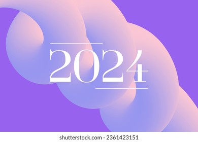 2024 numbers on banner of abstract 3d gradient motion twisted liquid line. Purple twisted spiral shape design template wallpaper. Vector event cover, background, header 