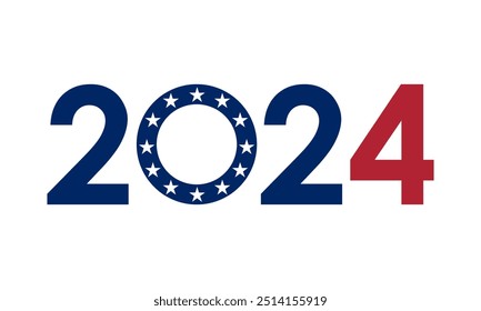 2024 numbers in united states flag colors, vector illustration