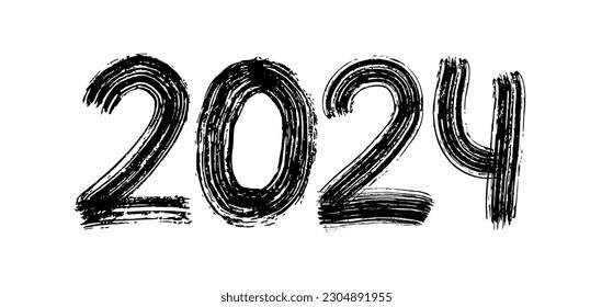 2024 numeral text hand lettering. Dry brush texture effect. Happy New Year 2024. Merry Christmas. Graduation 2024. Design template Celebration typography poster, banner or card. Vector Illustration
