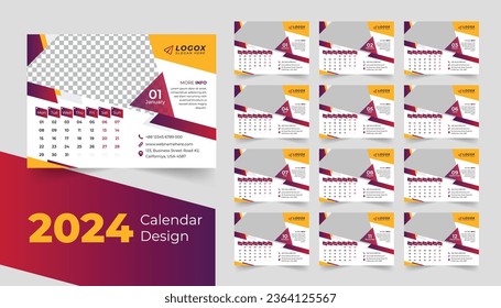 2024 Office Desk Calendar Modern Simple Design, Corporate Business Annual Planner Template Set, Week Starts On Monday.