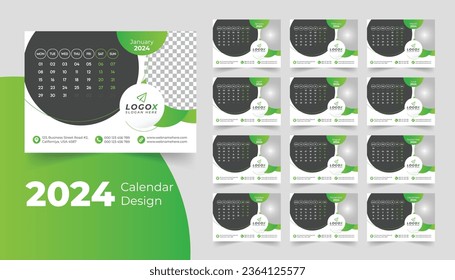 2024 Office Desk Calendar Modern Simple Design, Corporate Business Annual Planner Template Set, Week Starts On Monday.