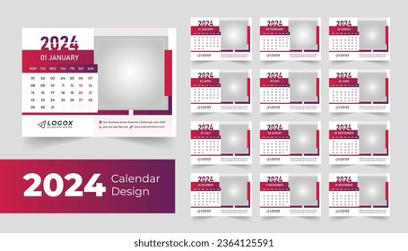 2024 Office Desk Calendar Modern Simple Design, Corporate Business Annual Planner Template Set, Week Starts On Monday.