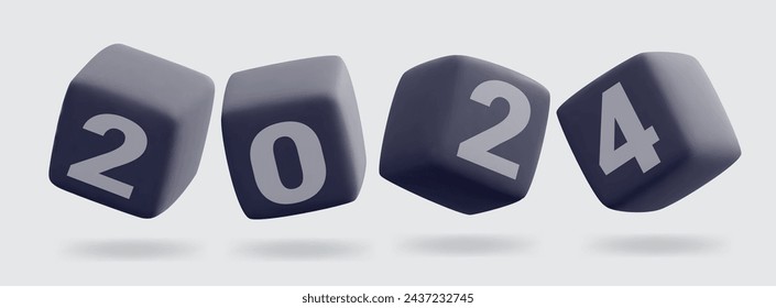 2024 on 3D black cubes. Business concept vector illustration