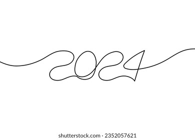 2024 one continuous line banner template. Coming New year symbol. Handwritten minimal print with editable stroke. Vector illustration isolated on white background