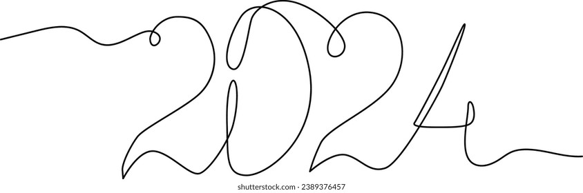 2024 one continuous line. banner template.New Year 2024. Vector illustration