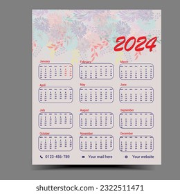 2024 One page calendar template design