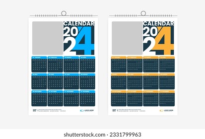 2024 one page wall calendar design template 