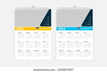 2024 one page wall calendar design template 