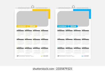 2024 one page wall calendar design template 