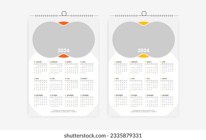 2024 one page wall calendar design template 