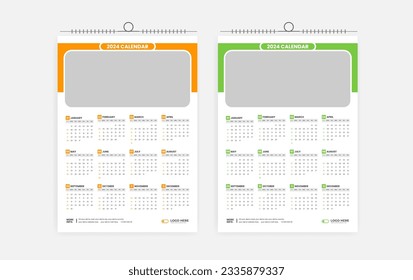 2024 one page wall calendar design template 