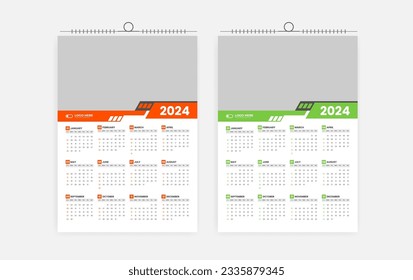 2024 one page wall calendar design template 