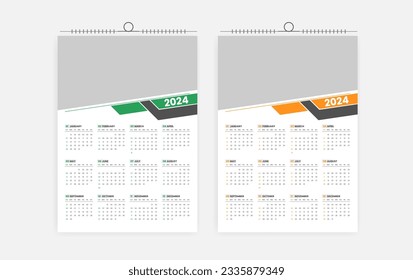 2024 one page wall calendar design template 